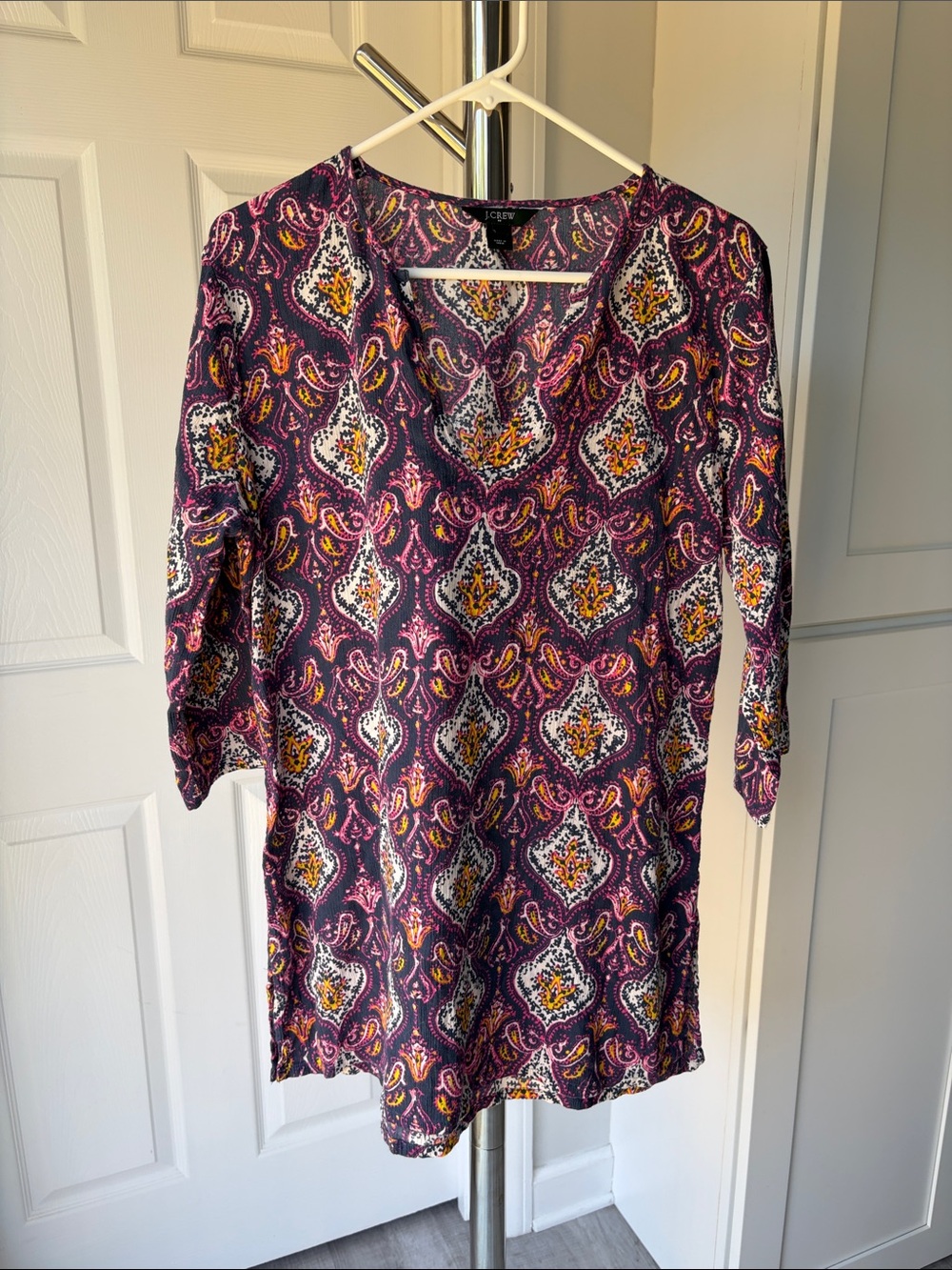 J. Crew Purple Paisley-Print V-Neck Tunic, Size L.